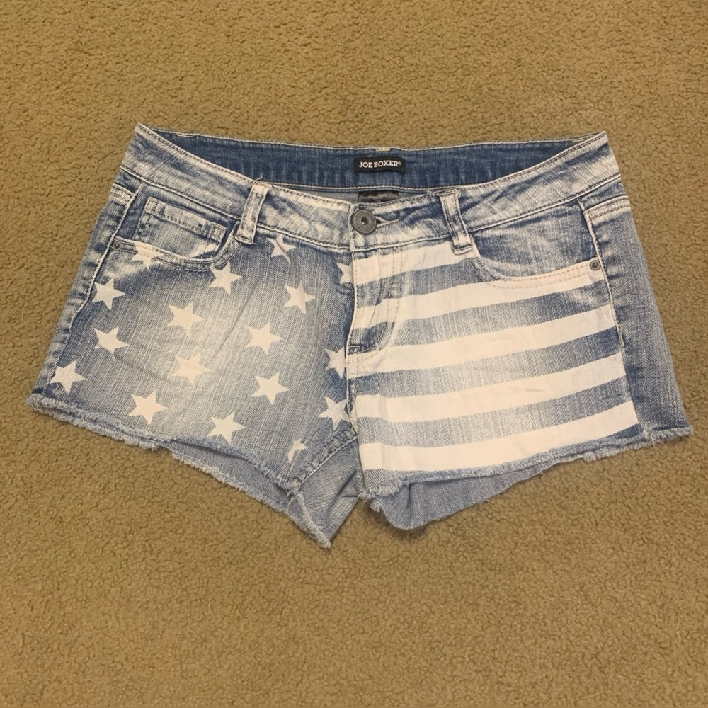 Womens Denim Shorts Size 5 Stretchy American Flag Print Joe Boxer